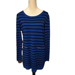 Michael Kors Large women’s long sweater with zipper faux pockets blue and black